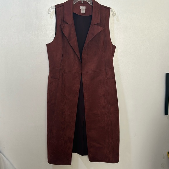 Chico's Jackets & Blazers - CHICO ELONGATED VEST WOMEN SIZE  8/10 BROWN FAUX SUEDE